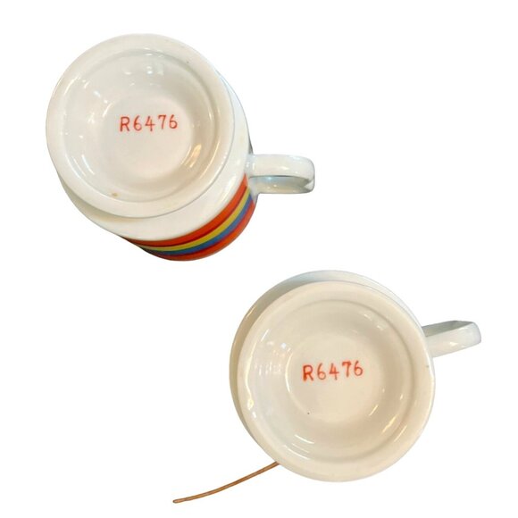 Vtg Discotheque Japan Pedestal Mugs Retro Striped Mugs - Picture 3 of 5